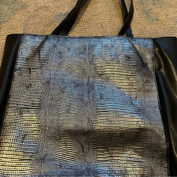 Ted Baker London Tote Shoulder Bag Silver Snakeskin & Black Leather - Picture 6 of 10